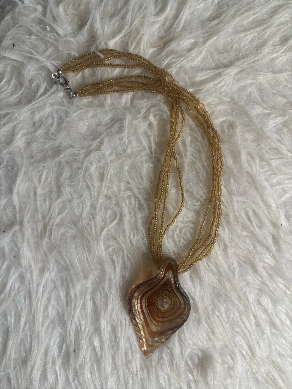Venetian Murano-Style Art Glass Leaf Beaded Pendant Statement Necklace Handblown - Picture 4 of 5